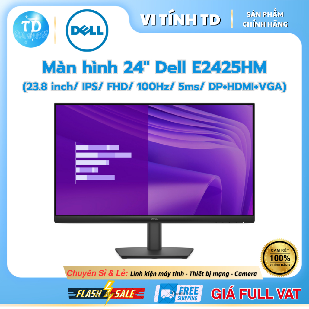 Màn hình máy tính Dell E2425HM (23.8 inch - IPS - FHD - 100Hz- 5ms) - Hàng chính hãng