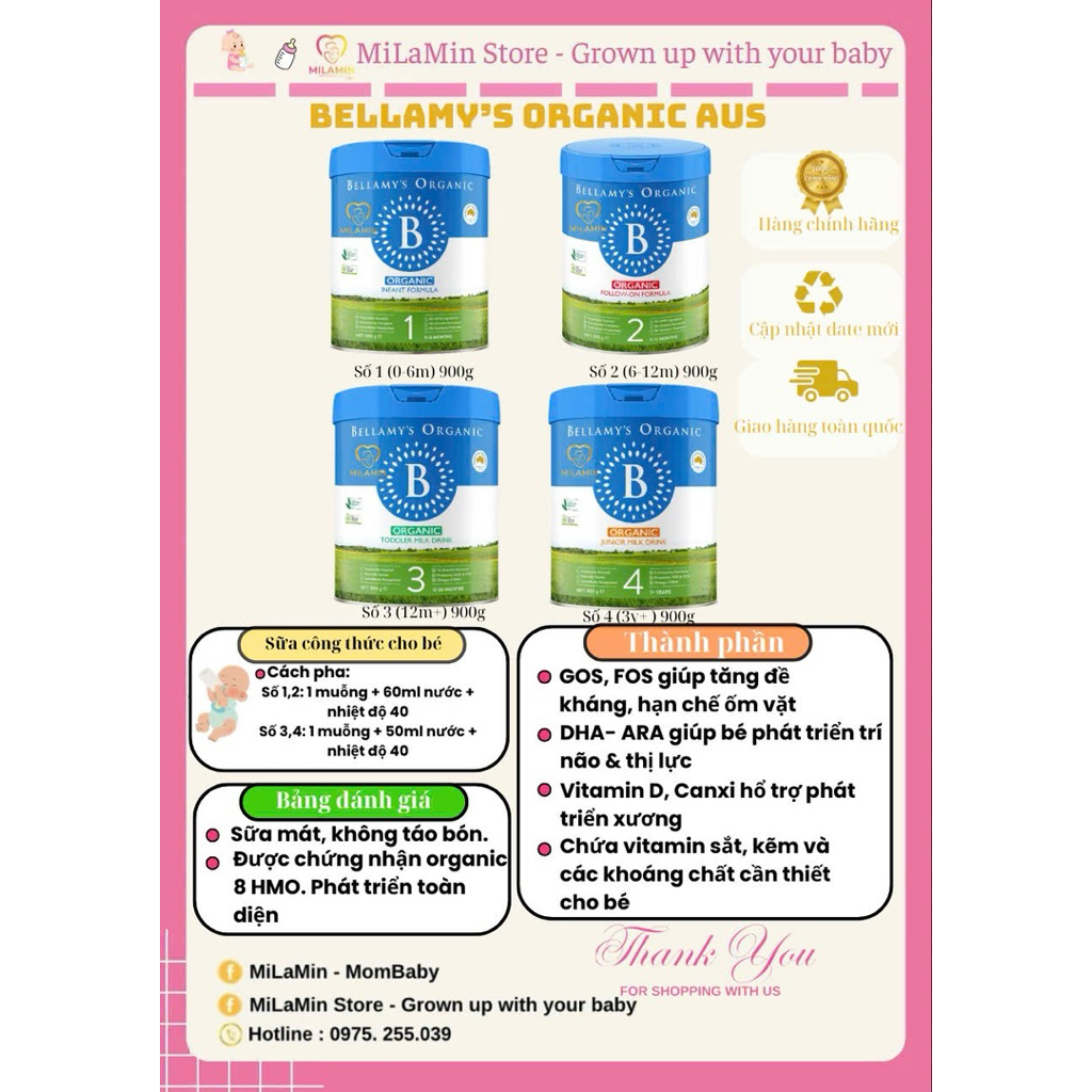Sữa Bellamy's Organic Classic 8HMO hỗ trợ bé phát triển toàn diện - Lon 800g