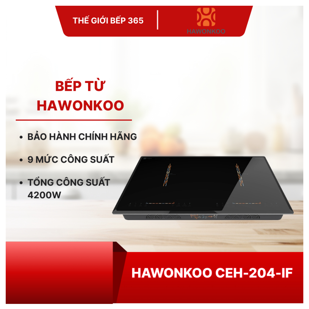 Bếp đôi 1 từ 1 hồng ngoại Hawonkoo CEH-204-IF - Nấu nhanh, tặng Bộ nồi inox Junger JC_100 13 món