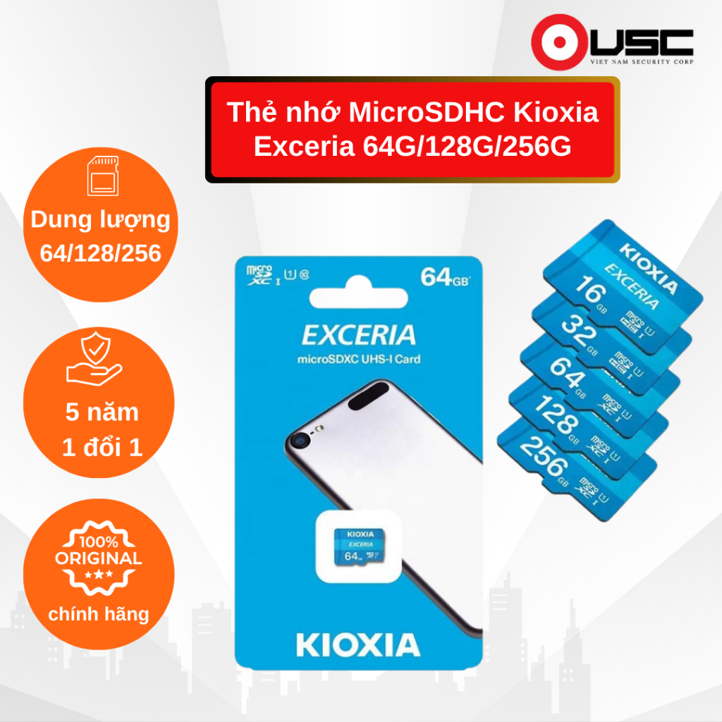 Thẻ nhớ MicroSDXC Kioxia Exceria 64GB/128GB BH chính hãng, có tùy chọn loại thẻ khác