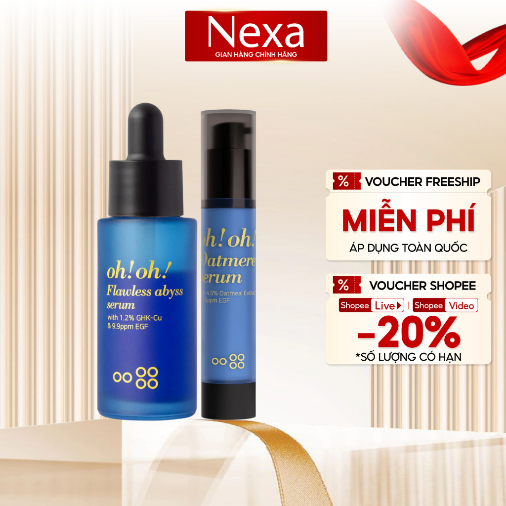Bộ đôi phục hồi mạnh mẽ đa tác động ohoh Oatmere Serum 25ml & ohoh Flawless Abyss Serum 15g