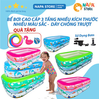 Bể Bơi Phao Vuông Cho Bé, Hồ Bơi Mini 2 Tầng Đáy Chống Trượt Nhiều Kích Thước
