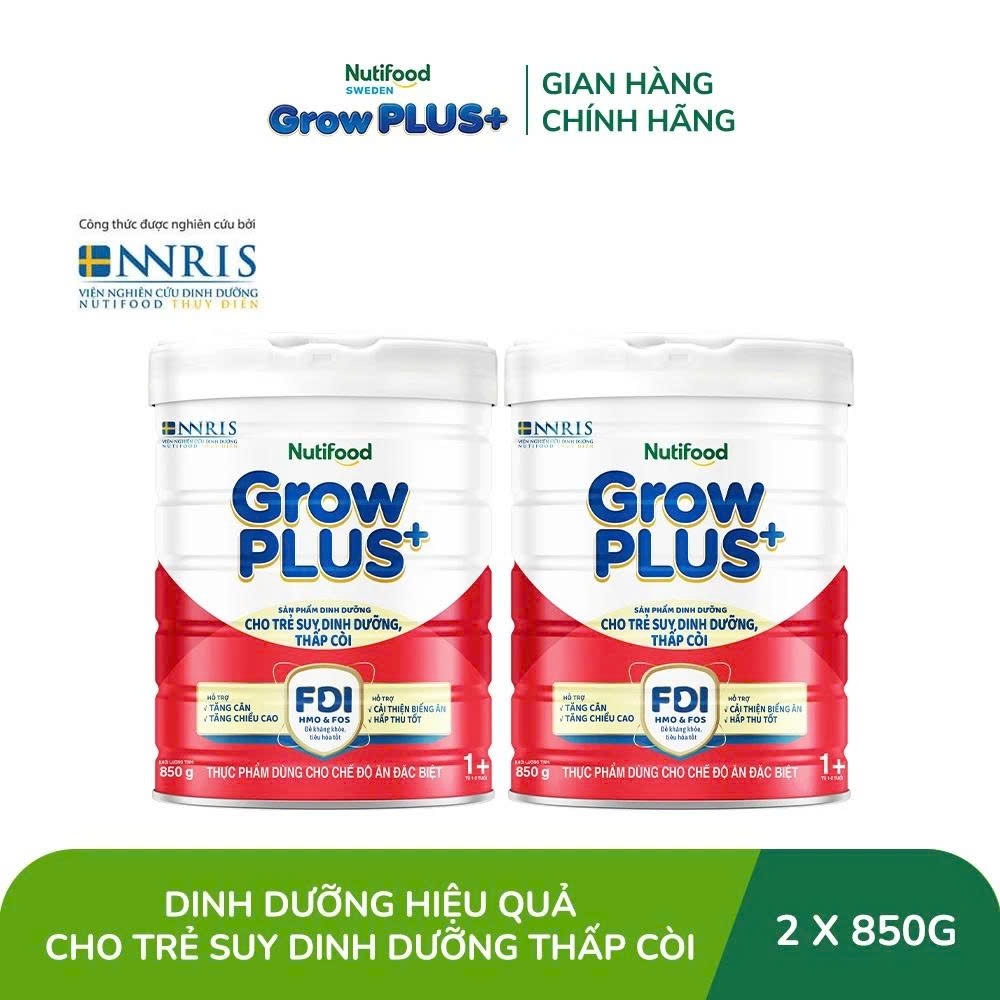 [HSD T10-2027] [Mẫu Mới + Kèm Quà] COMBO 2 LON Sữa Bột Nutifood Grow Plus 1+ 850g.
