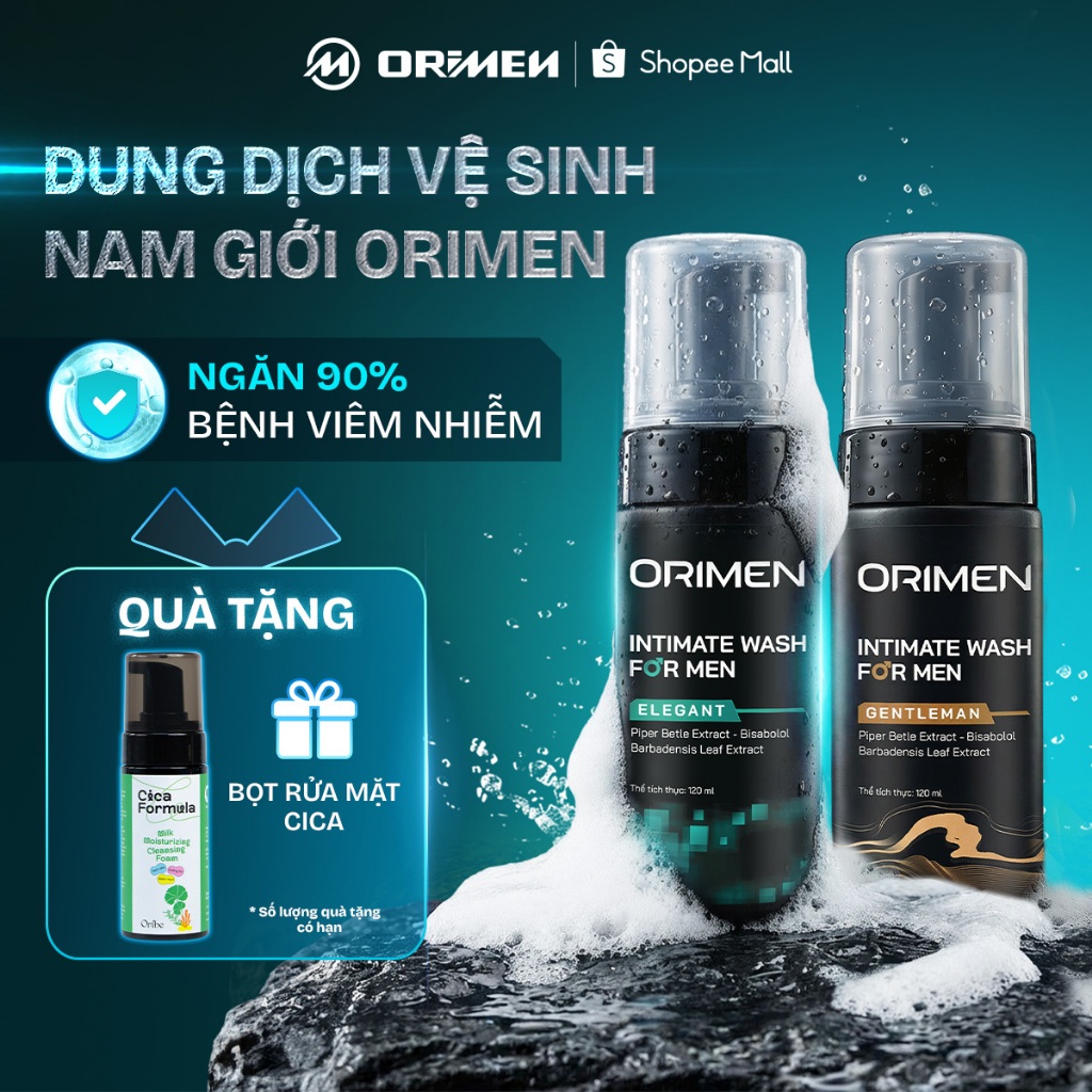 Dung dịch vệ sinh nam Orimen sạch khuẩn, ngăn ngừa viêm ngứa, bọt vệ sinh nam lưu hương nam tính 120ml
