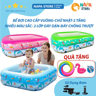 Bể Bơi Vuông 3 Tầng Cao Cấp Cho Bé, Nhiều Kích Thước, Đáy 2 Lớp Chống Trượt