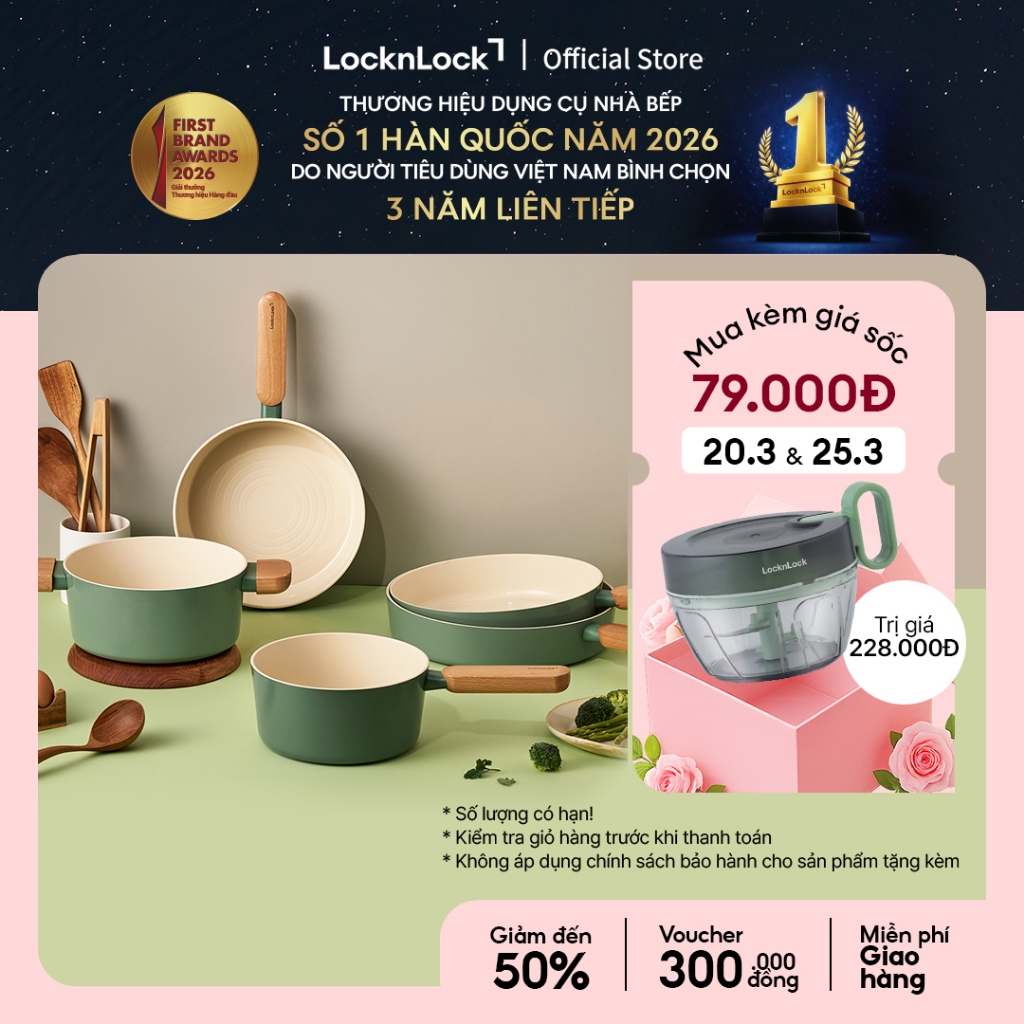 Nồi chống dính LocknLock Suit Sage IH phủ sứ ceramic dùng được bếp từ, bếp gas, bếp hồng ngoại và bếp điện