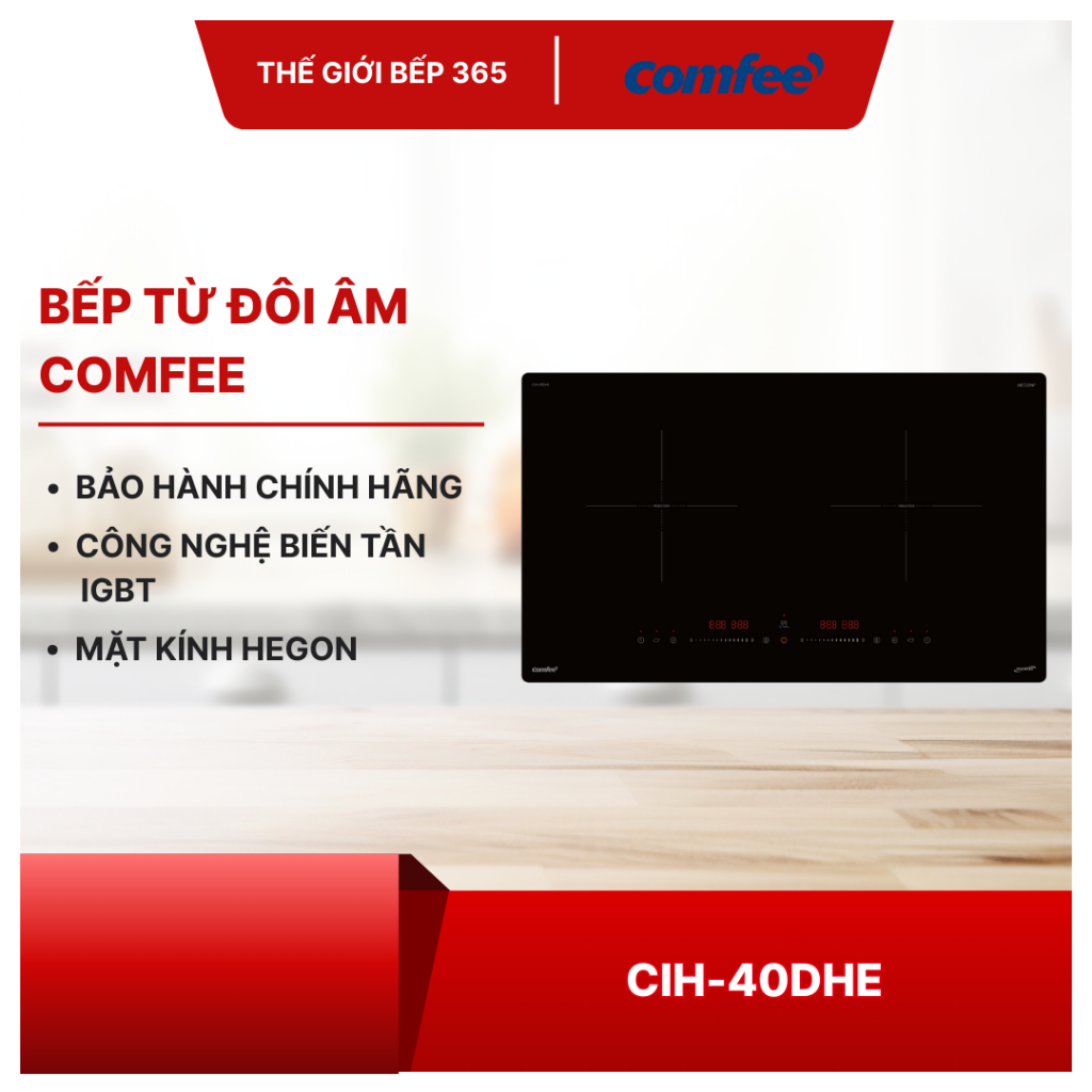 Bếp từ đôi âm Comfee CIH-40DHE 4000W – AI Inverter tiết kiệm điện, Booster 2200W
