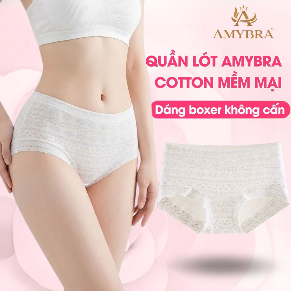 Quần Lót Nữ Cotton In Họa Tiết Bắc Âu, Quần Chip Nữ Dáng Boxer Mềm Mịn Không Hằn Cấn AMYBRA L5296
