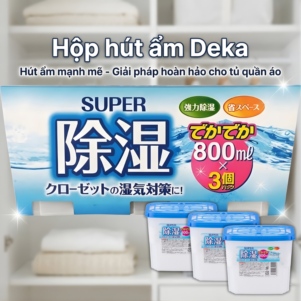 Set 3 hộp hút ẩm “Deka Deka” Super Moisture Absorber 800mL [HÀNG NHẬT CHÍNH HÃNG]