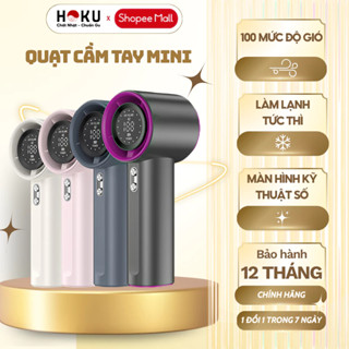 Quạt Cầm Tay Mini Làm Mát Nhanh HOKU 100 Mức Gió, Hiển Thị Kỹ Thuật Số, Pin 4000mAh, Dùng 12H-QCT07