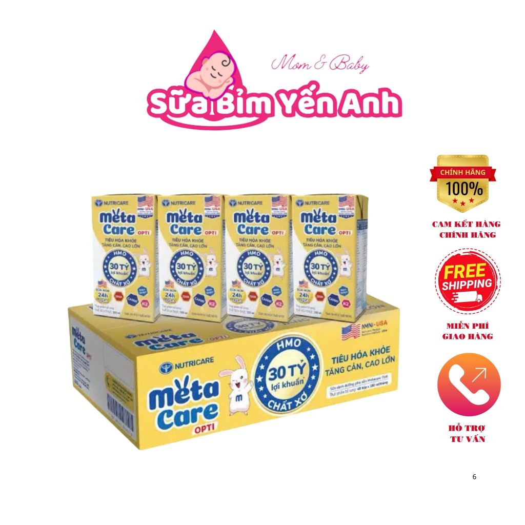 Thùng sữa bột pha sẵn Nutricare Metacare opti vàng nước cao cấp loại 110ml x 48hộp