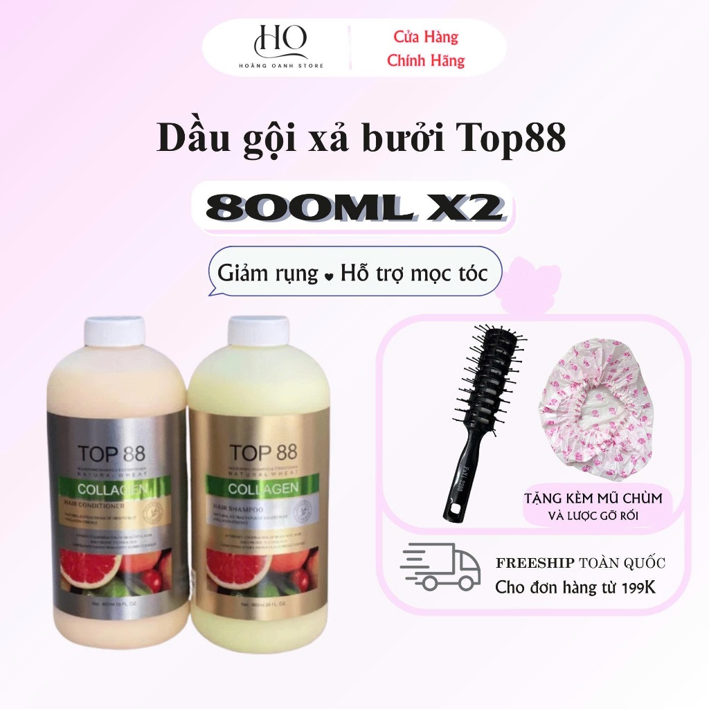 Dầu Gội Xả Bưởi Top88 Collagen 800ml_ Ngăn Rụng Tóc, Kích Thích Mọc Tóc, Phục Hồi Tóc Hư Tổn