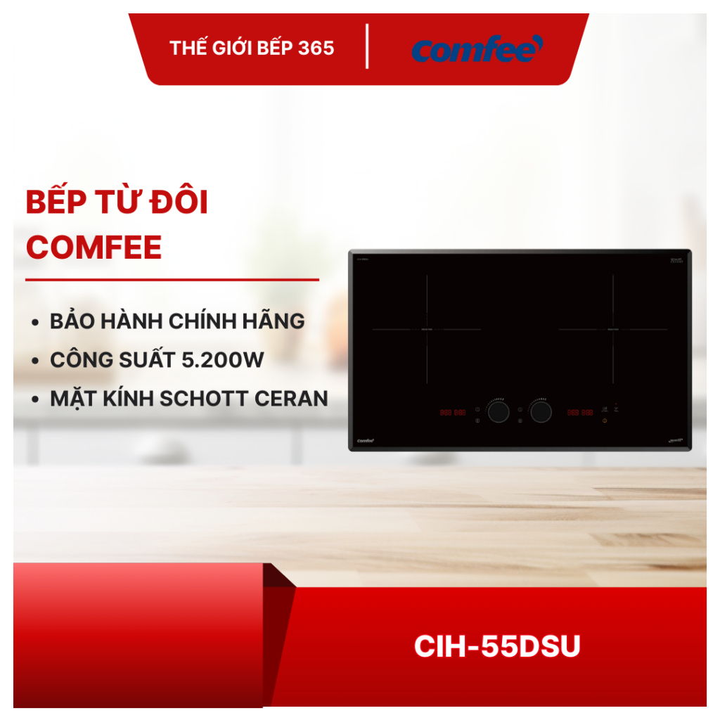 Bếp từ thông minh COMFEE CIH-55DSU​ - Công suất 5500W, Mặt kính Schott Ceran, Điều khiển AI Knob