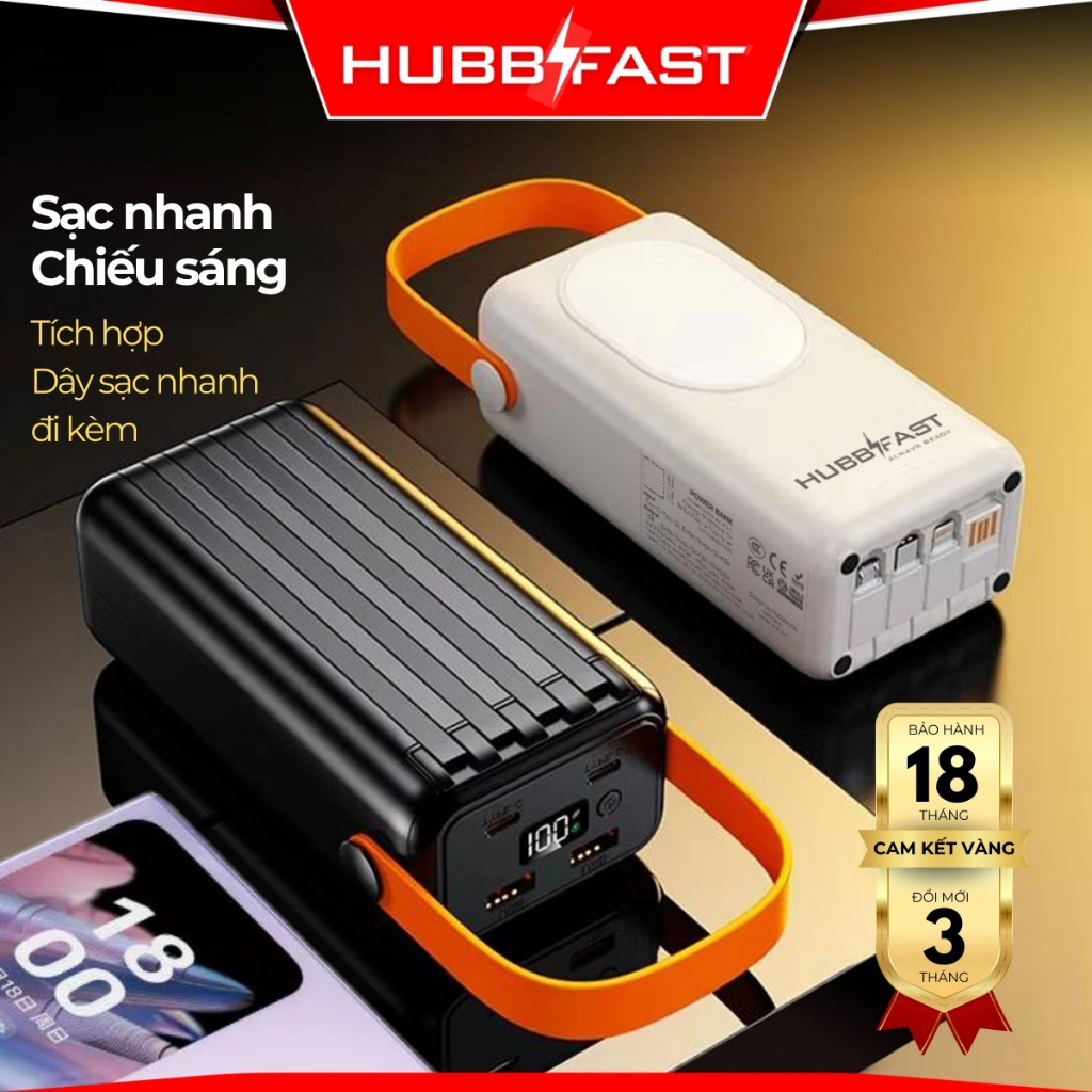 BOX SẠC 30000mAh HUBBFAST PD35,Sạc Nhanh 22.5W,72 giờ chiếu sáng,nhỏ gọn. Bảo Hành 18 Tháng