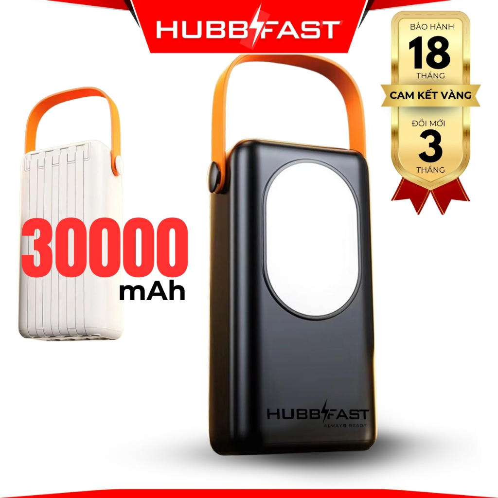 Sạc HUBBFAST PD35 DUNG LƯỢNG 30000, Sạc nhanh 22.5W, màn hình LED, Kèm dây sạc tiện lợi, BH 18T