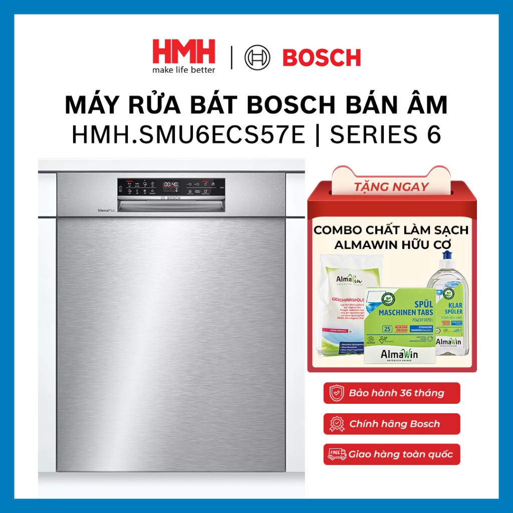 [CHÍNH HÃNG] Máy Rửa Bát Bosch Bán Âm 60CM HMH.SMU6ECS57E Series 6