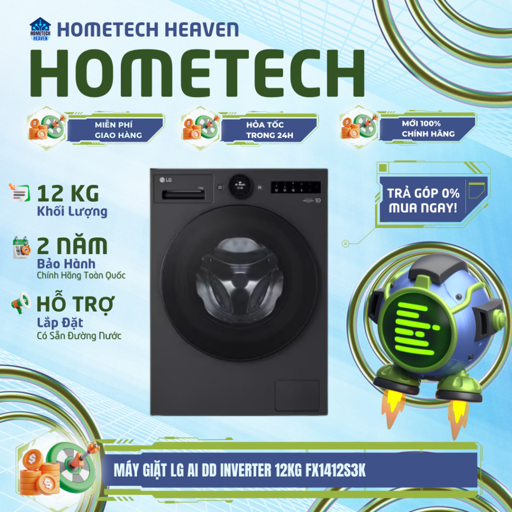 GIAO LẮP HCM MIỄN PHÍ-Máy giặt lồng ngang LG AI DD™ Inverter 12kg màu đen FX1412S3K, Chính Hãng 100%