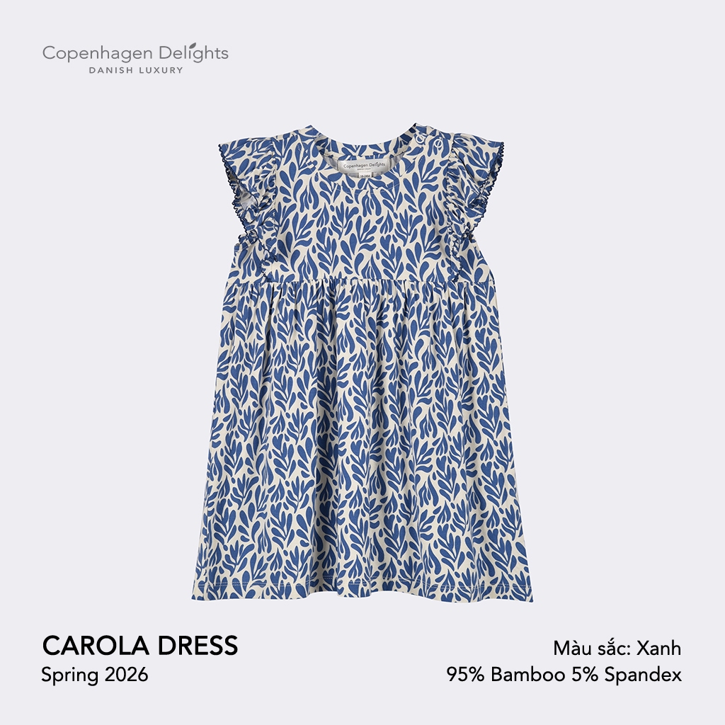 Váy em bé Carola Dress Copenhagen Delights sát nách chất liệu bamboo mềm mại họa tiết hoa xanh