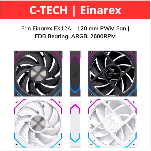 Fan cho tản nhiệt nước AIO EINAREX EX12A 120mm/ PWM/ tốc độ 600–2600 RPM