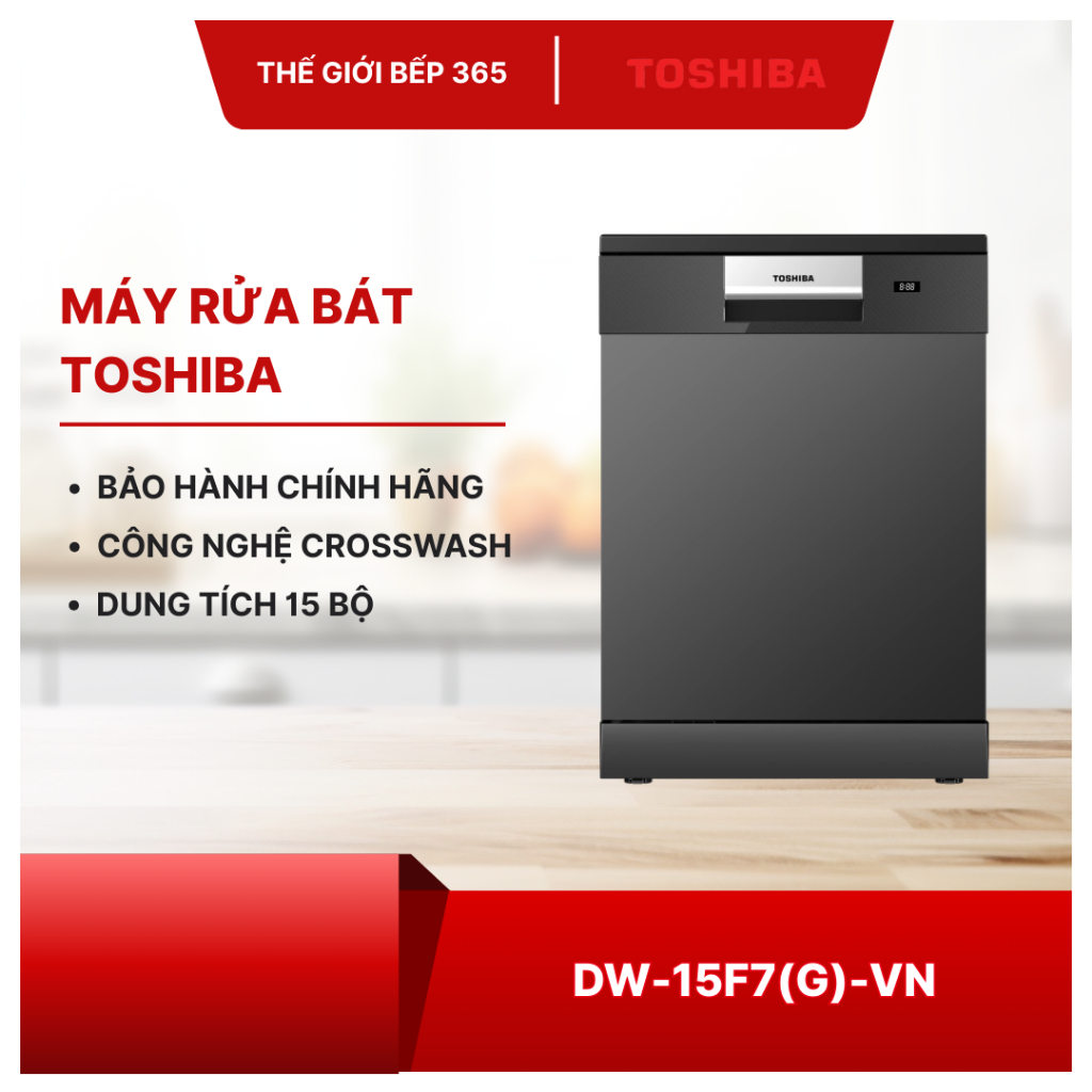 Máy rửa bát độc lập Toshiba DW-15F7(G)-VN 15 bộ – Sấy HyperDry, UV diệt khuẩn, AI Auto