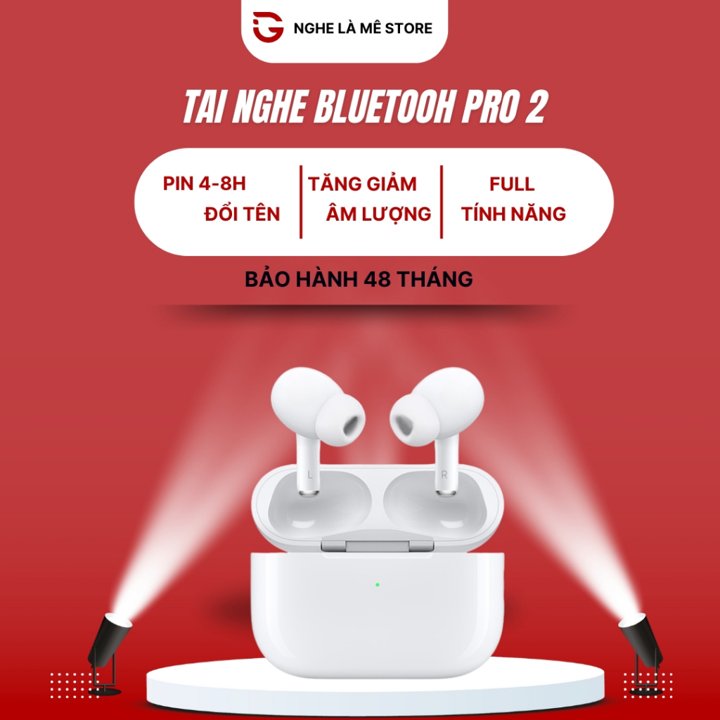 Tai nghe Không Dây Bluetooth Pro 2 Bản 8H Định Vị Đổi Tên Nghe Nhạc Dùng Cho Mọi Dòng Máy