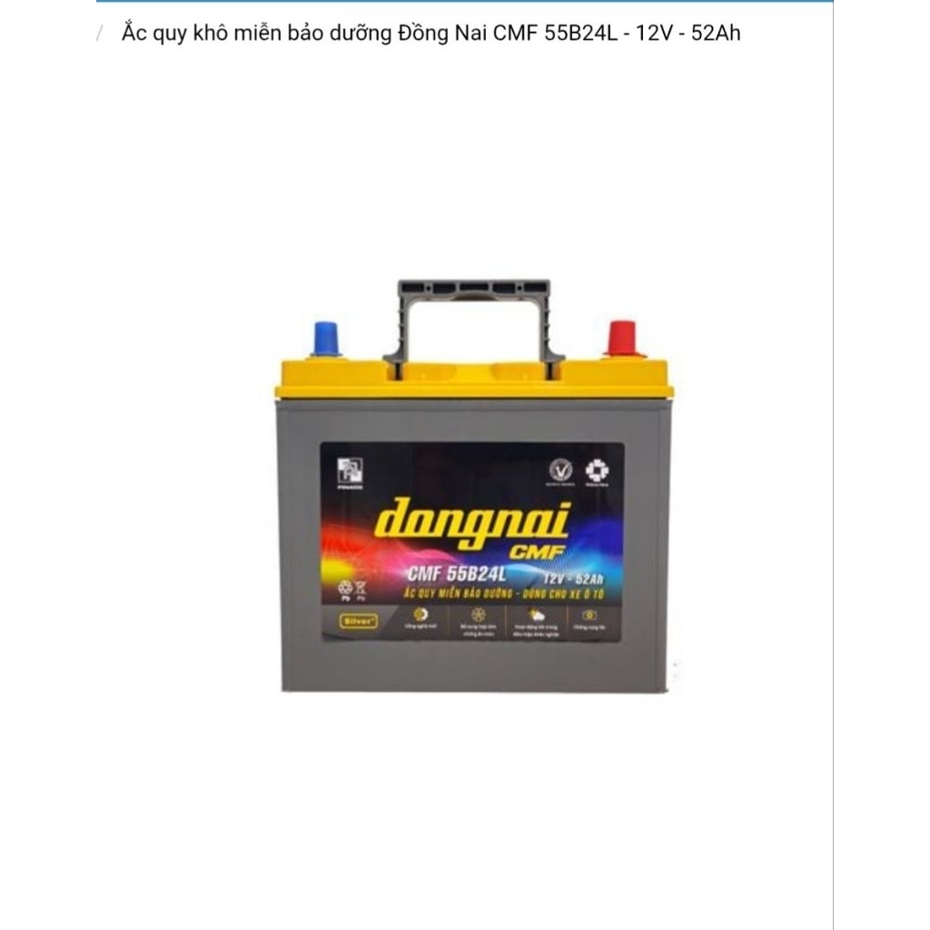Bình ắc quy 12v khô miễn bảo dưỡng đồng nai CMF 55B24L 52ah (cọc nhỏ)