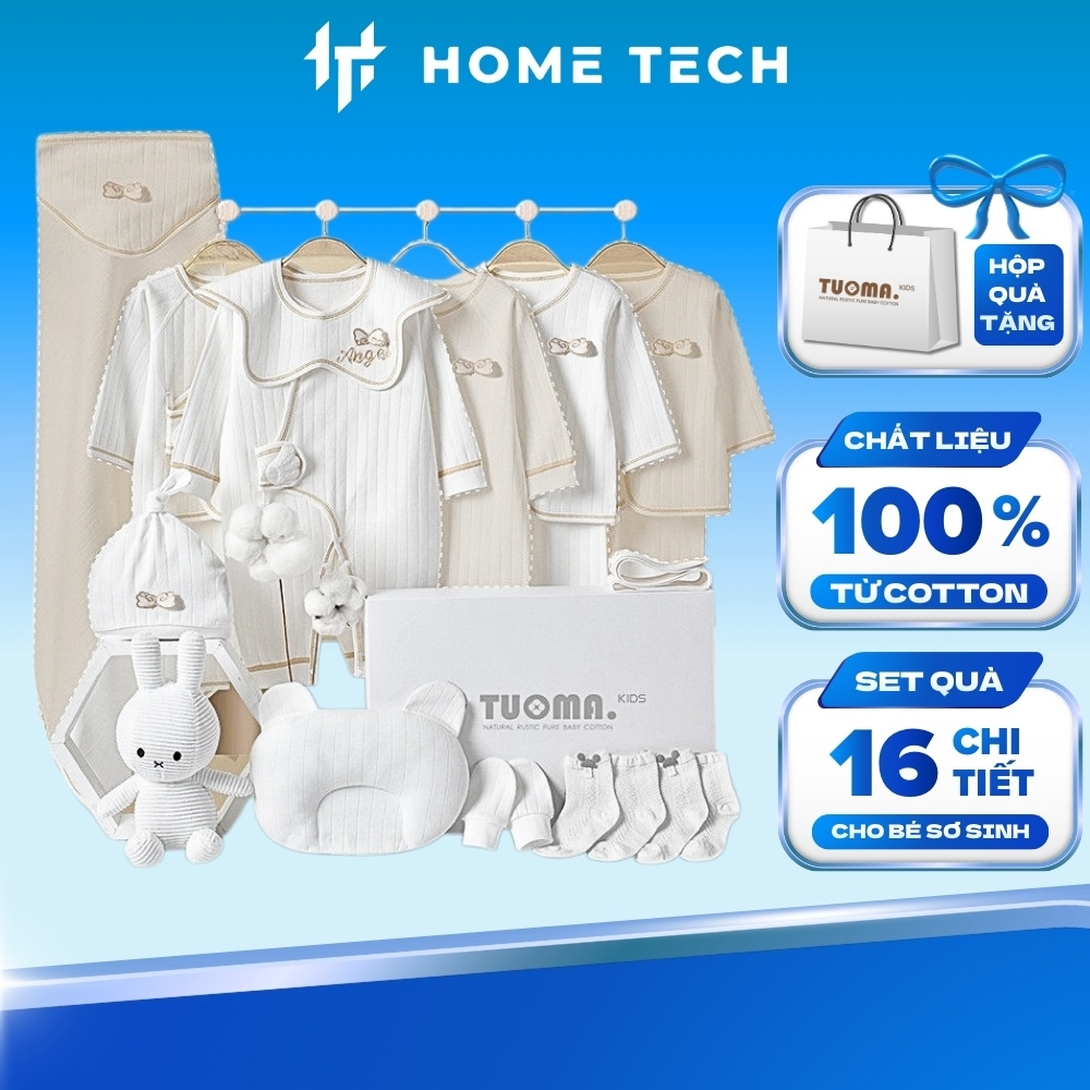 Set quà sơ sinh 16 món cho bé trai bé gái đầy tháng TOUMA Kid trẻ sơ sinh 0-3m, Hộp quà tặng quà thôi nôi