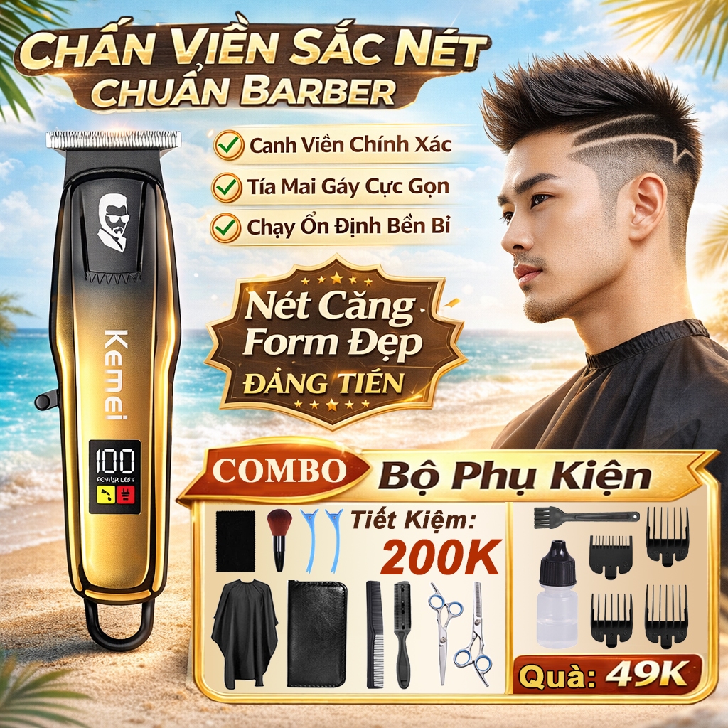 Tông Đơ Chấn Viền, Tăng Đơ Cắt Tóc Bấm Viền Chuyên Nghiệp Chính Hãng Combo Kemei J03, Kemei KM709A