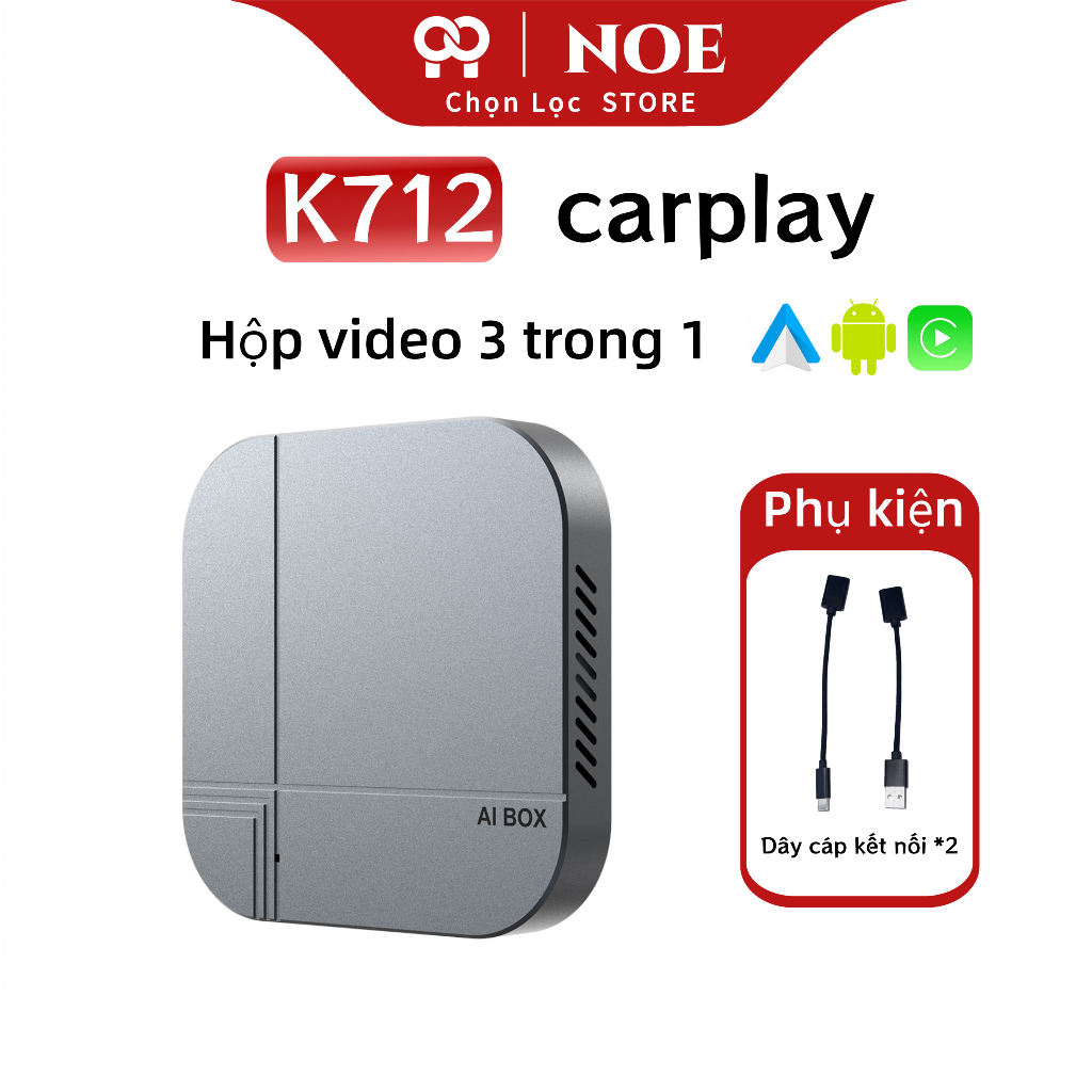 K712 AI Box – 3 trong 1: CarPlay không dây + Android Auto + Hệ điều hành Android mở rộng. Cài được Y