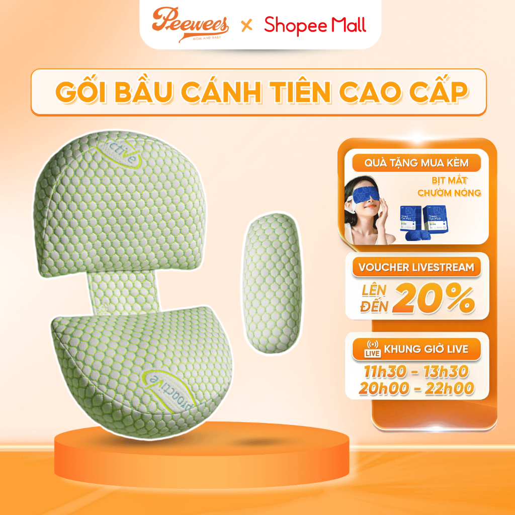 Gối Bầu Cánh Tiên PeeWees Cao Cấp Nâng Đỡ Bụng Toàn Diện, Giảm Tối Đa Đau Lưng, Giúp Cho Mẹ Bầu Ngủ Ngon Sâu Giấc