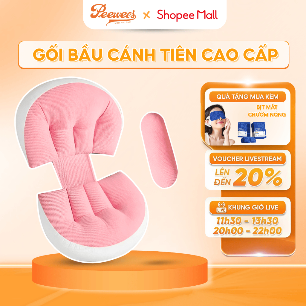 Gối Bầu Cánh Tiên PeeWees Chất Liệu Mềm Mại Nâng Đỡ Bụng Toàn Diện, Ôm Trọn Bụng Bầu, Giúp Mẹ Bầu Ngủ Ngon Sâu Giấc