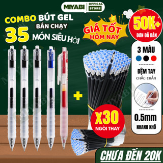 Combo 5 bút gel + 30 ngòi thay bút gel, bút bi nước xanh đen đỏ,văn phòng phẩm đệm tay mực nhanh khô