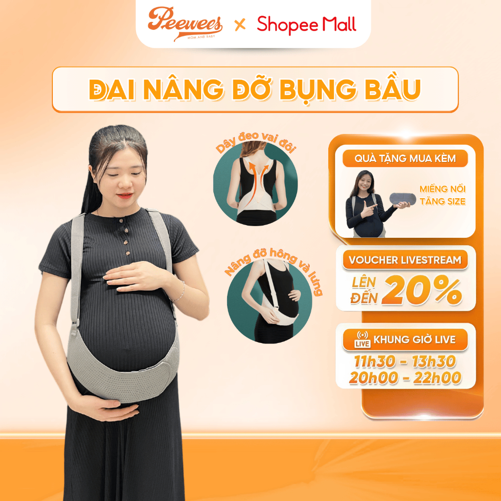 Đai Nâng Đỡ Bụng Bầu PeeWees Cao Cấp, Giảm Đau Lưng Hạn Chế Rạn Bụng, Chất Vải Co Giãn Siêu Mềm, Hỗ Trợ Đổi Size