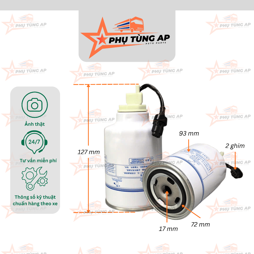 Lọc Dầu thô (Lọc tách nước) D5H00-1105140 có cảm biến báo nước, dành cho xe: Thaco Forland 9 Tấn (FD