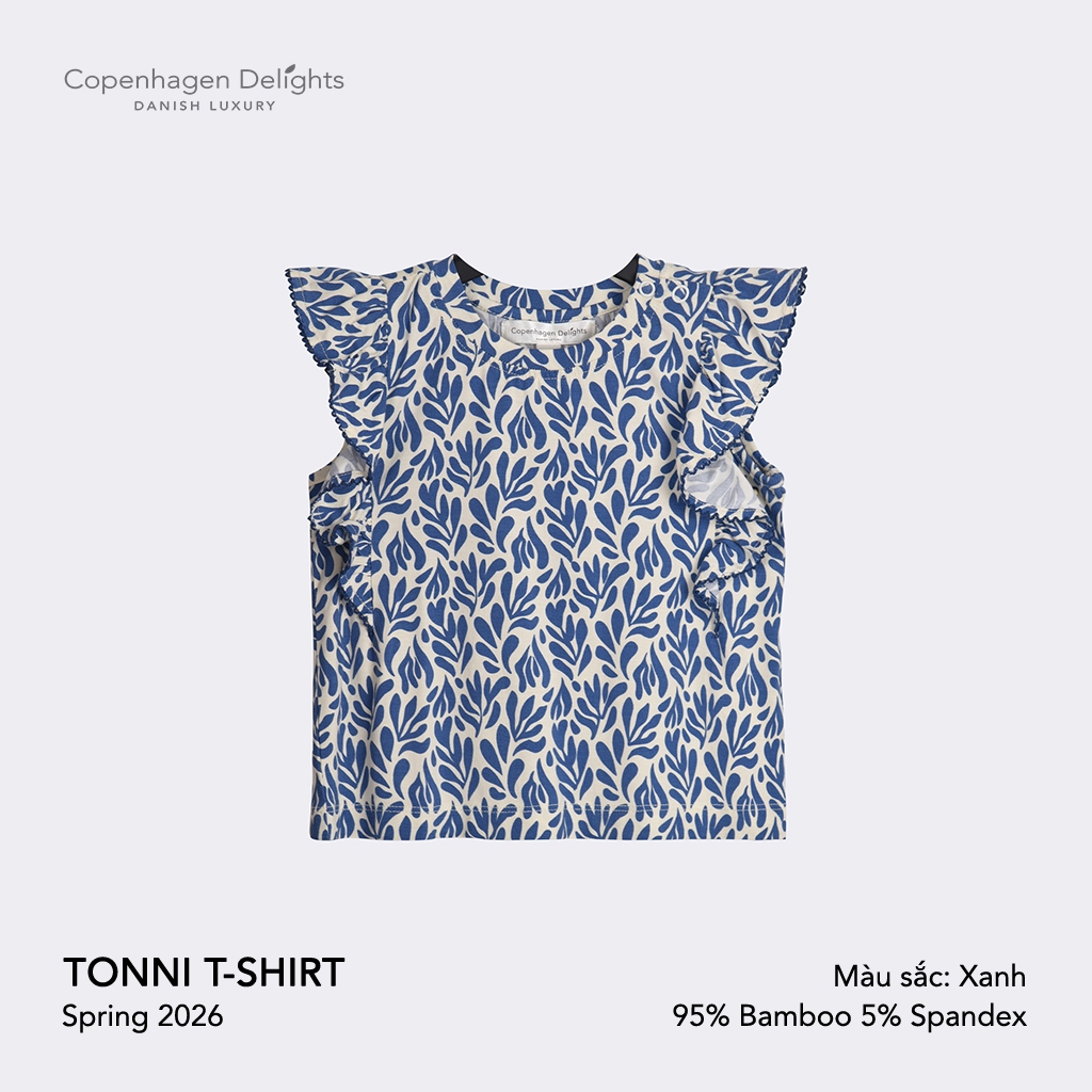 Áo thun em bé gái Tonni T-shirt Copenhagen Delights chất liệu bamboo mềm mại họa tiết xanh