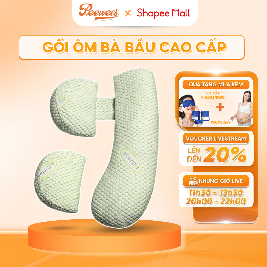 Gối Ôm Bà Bầu Cao Cấp PeeWees 2 Trong 1 Thiết Kế Thông Minh, Giảm Tối Đa Đau Lưng, Nâng Đỡ Bụng Giúp Mẹ Bầu Ngủ Ngon