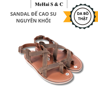MH03 - Dép Sandal Nam Nữ Unisex Xỏ Ngón Quai Da Bò Đế Cao Su Nguyên Khối thương hiệu MEHAI