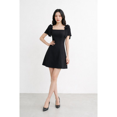 MARC FASHION Đầm mini cổ vuông tay phối nơ - CBDN022628