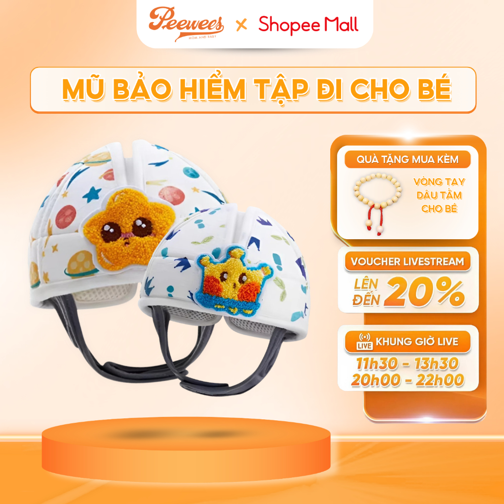Mũ Bảo Hiểm Cho Bé Tập Đi Peewees Giảm Chấn, Siêu Nhẹ, Chống Va Đập, Siêu Thoáng Khí, Bảo Vệ Đầu Cho Bé Từ 3 - 36 Tháng