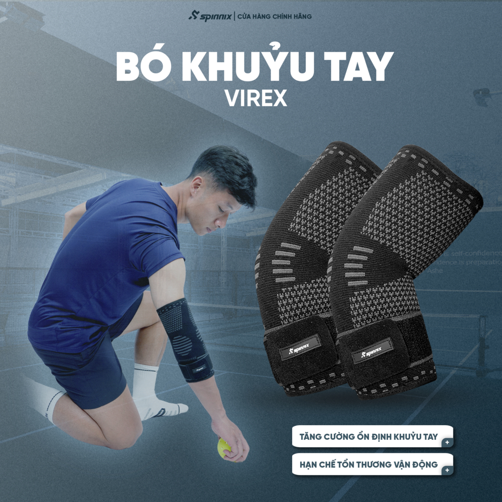 Bó khuỷu tay thể thao Spinnix Virex có đai quấn tăng lực nén bảo vệ khớp khuỷu tay co giãn thoáng khí pickleball tennis