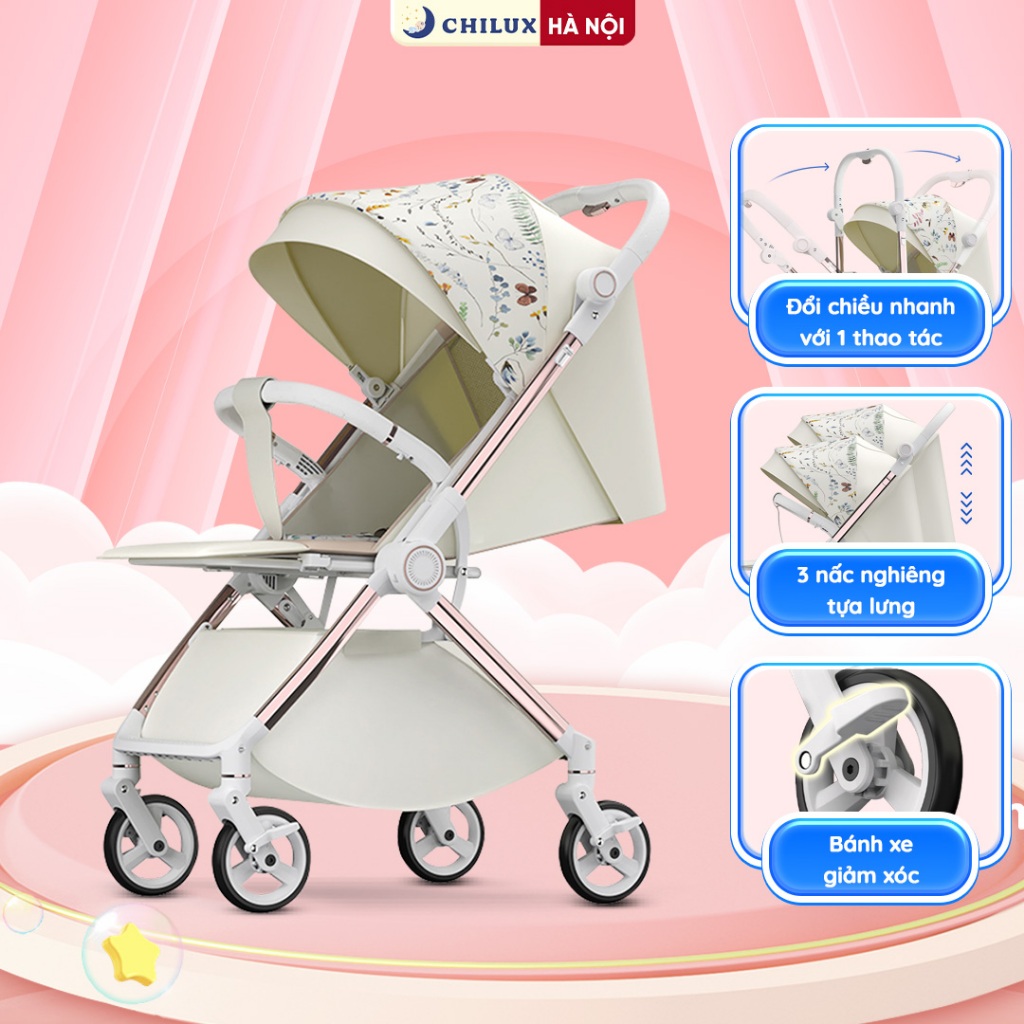 Xe đẩy 2 chiều cao cấp Chilux K5 - Mái che nhiều nấc, gấp gọn nhanh chóng