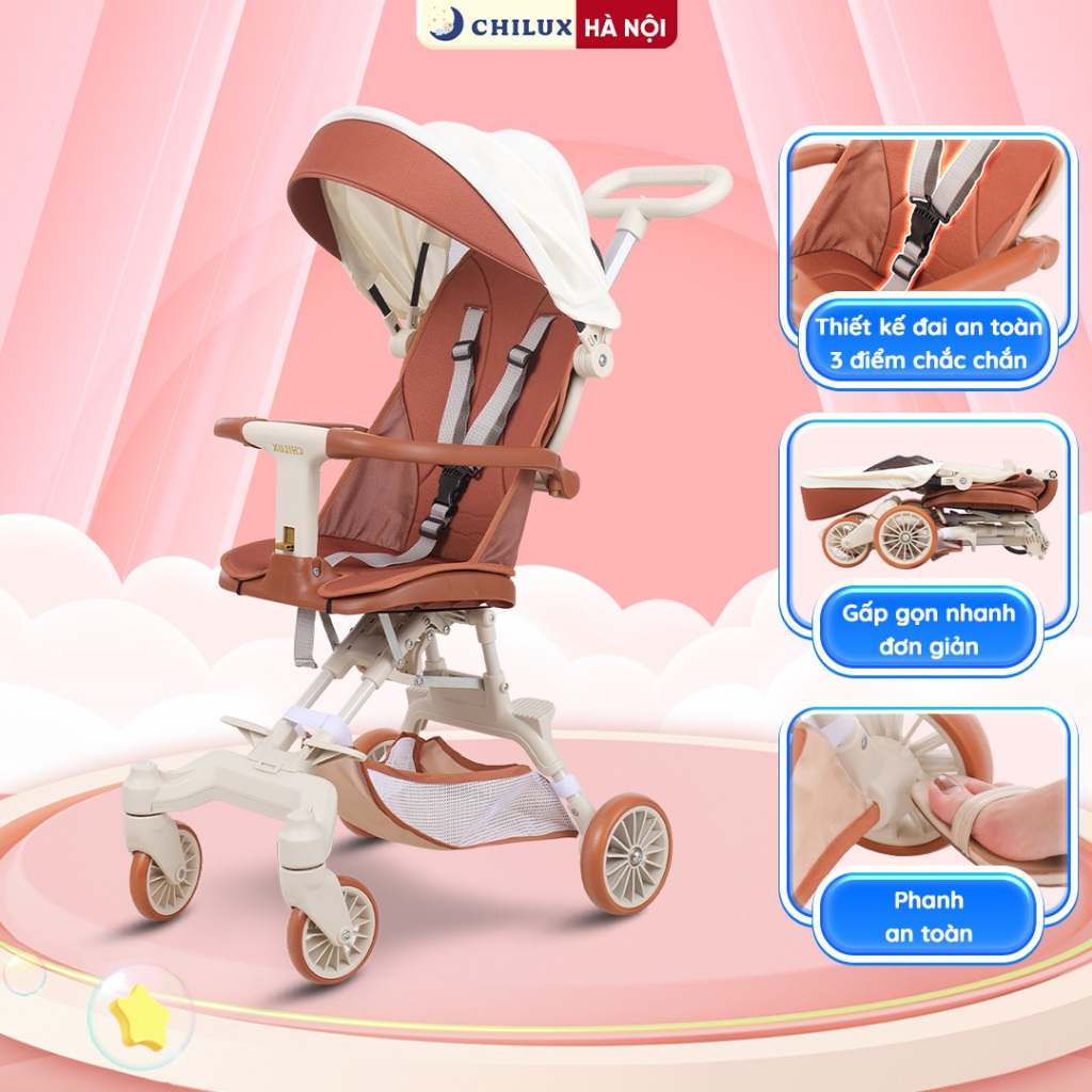 Xe đẩy gấp gọn Chilux M55 - Thiết kế đai an toàn 3 điểm, gấp gọn nhanh chóng