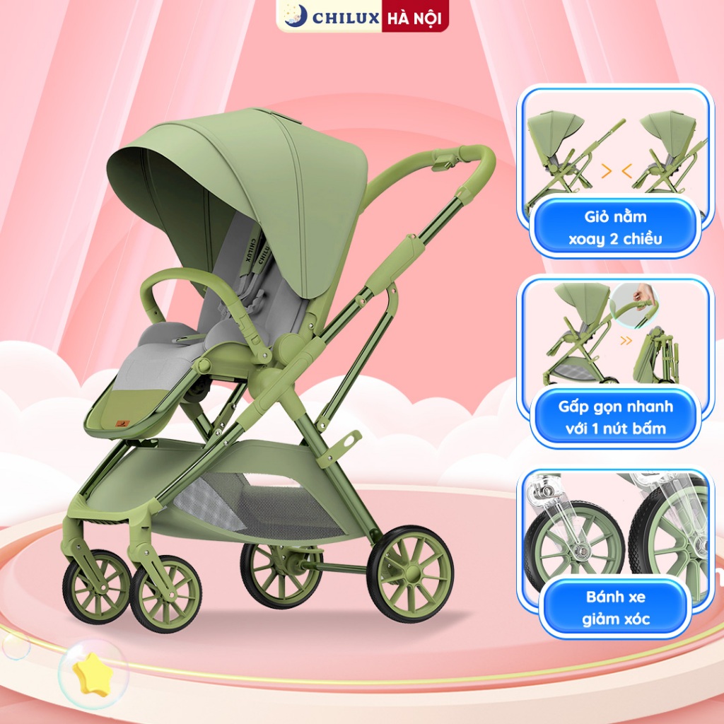Xe đẩy gấp gọn cao cấp Chilux M07 - Bánh xe giảm xóc, thiết kế đai an toàn 5 điểm