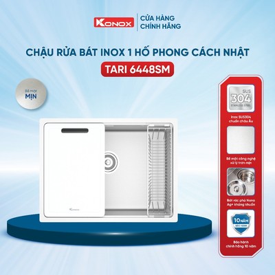 Chậu rửa bát inox 1 hố Konox TARI 6448SM phong cách Nhật bề mặt MỊN - Bảo hành 10 năm