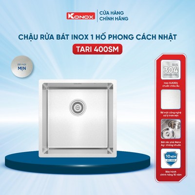 Chậu rửa bát inox 1 hố Konox TARI 400SM phong cách Nhật bề mặt MỊN - Bảo hành 10 năm