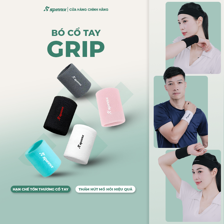 Băng cổ tay thể thao Spinnix Grip thấm hút mồ hôi chống trượt pickleball cầu lông tennis fitness