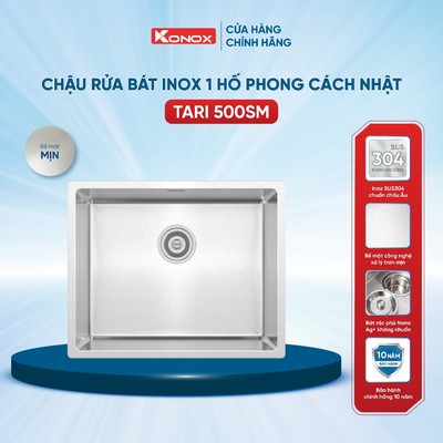 Chậu rửa bát inox 1 hố Konox TARI 500SM phong cách Nhật bề mặt MỊN - Bảo hành 10 năm