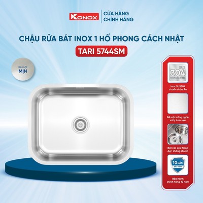 Chậu rửa bát inox 1 hố Konox TARI 5744SM phong cách Nhật bề mặt MỊN - Bảo hành 10 năm
