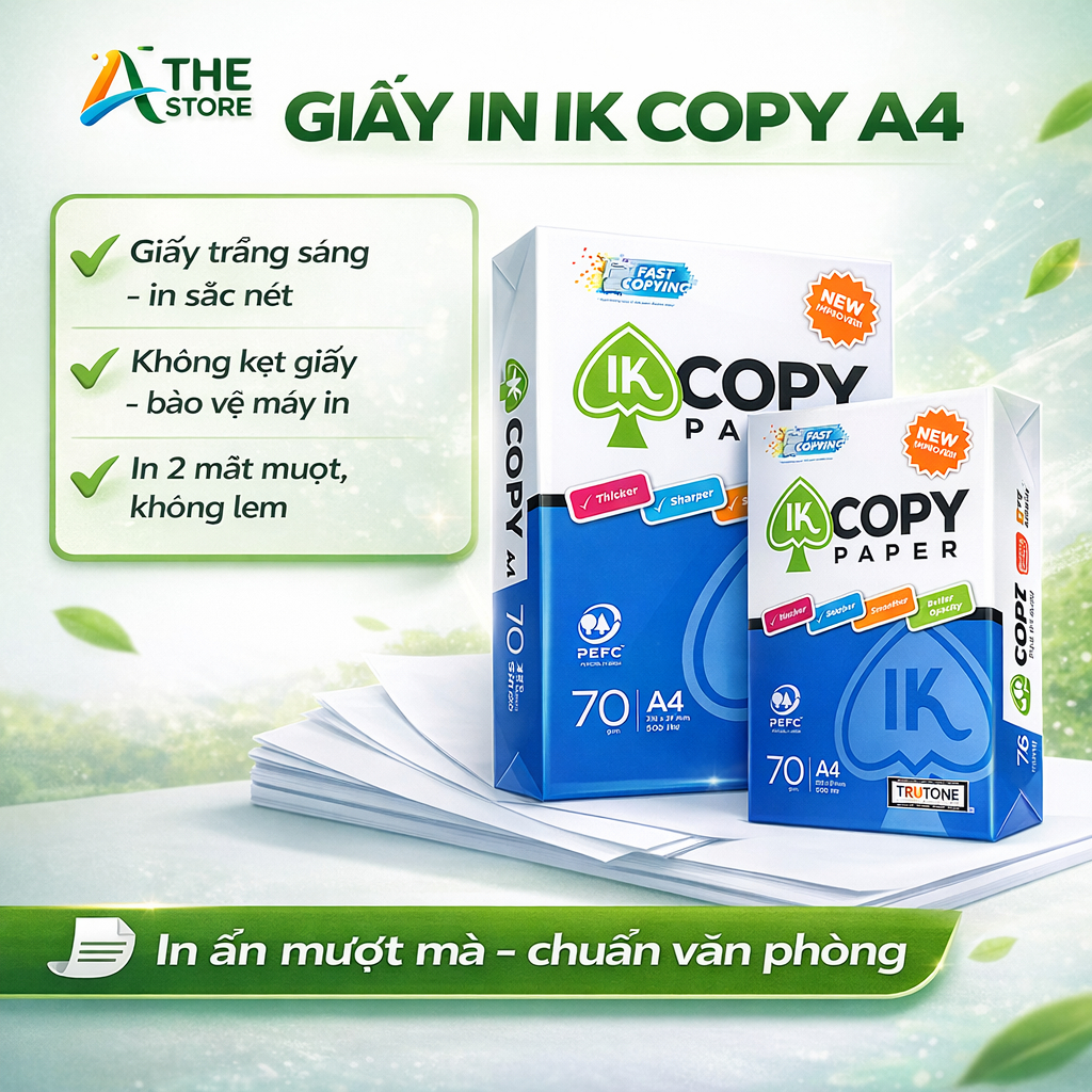 Thùng 5 ream giấy A4 70 gsm IK Copy (500 tờ) - Hàng nhập khẩu Indonesia