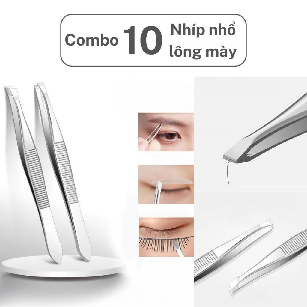 Combo 10 Nhíp Inox Living C, Nhổ Lông Mày, Tóc, Râu, Cứng Cáp, Đa Năng